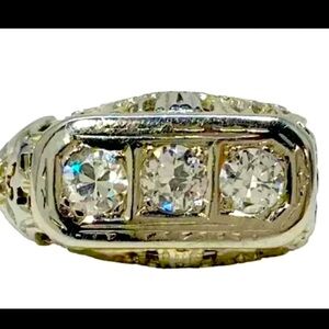 1920s Art Deco 18K White Gold Ring • .47ct Old European Cut Diamonds